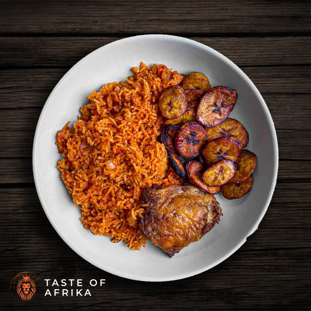 Jollof Rice Meal (Plantain & Chicken, or Beef)